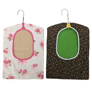 Lot 2 Vintage 1960's LAUNDRY CLOTHESPIN POUCH Fabric Hangers with Buttons Unused